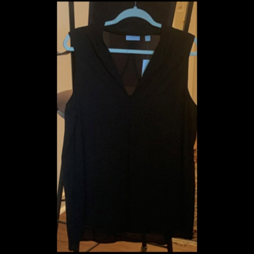 NY & Co Black V-Neck Sleeveless Blouse with Sheer Overlay  XL